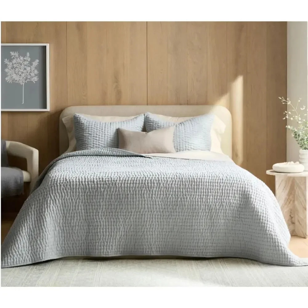 New! Quince European Linen Cotton Hand Stitchted Classic King Quilt Mist